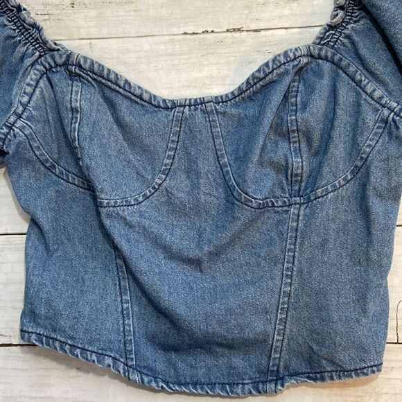 WOMENS DENIM CROP Top Shirt Size M - Picture 2 of 5